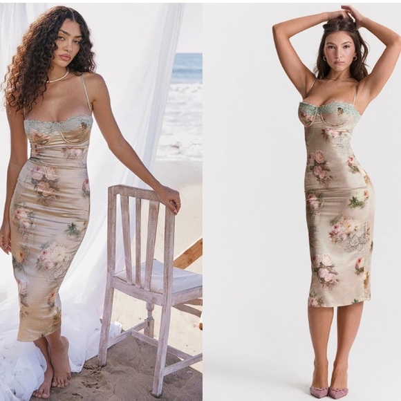 NWT HOUSE OF CB 'Venus' Vintage Floral Lace Trim Midi Slip Dress - Picture 9 of 9